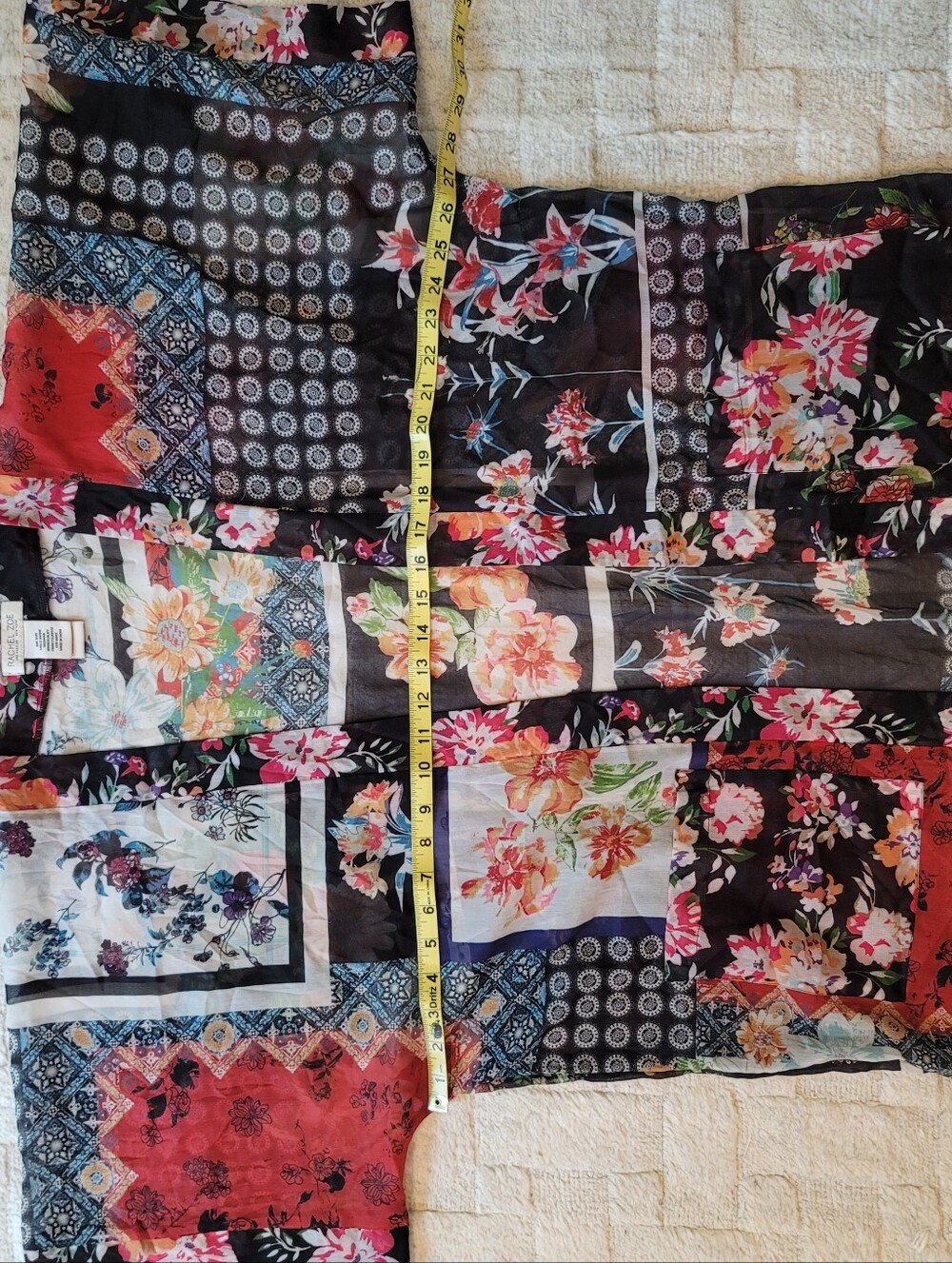 EUC RACHEL ZOE Patchwork Floral Kimono Robe Pockets Boho Women's Size OS - Picture 7 of 10